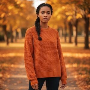 💥 Old Navy Deep Orange Chunky Knit Pullover Sweater Fall Vibes Crochet Style M